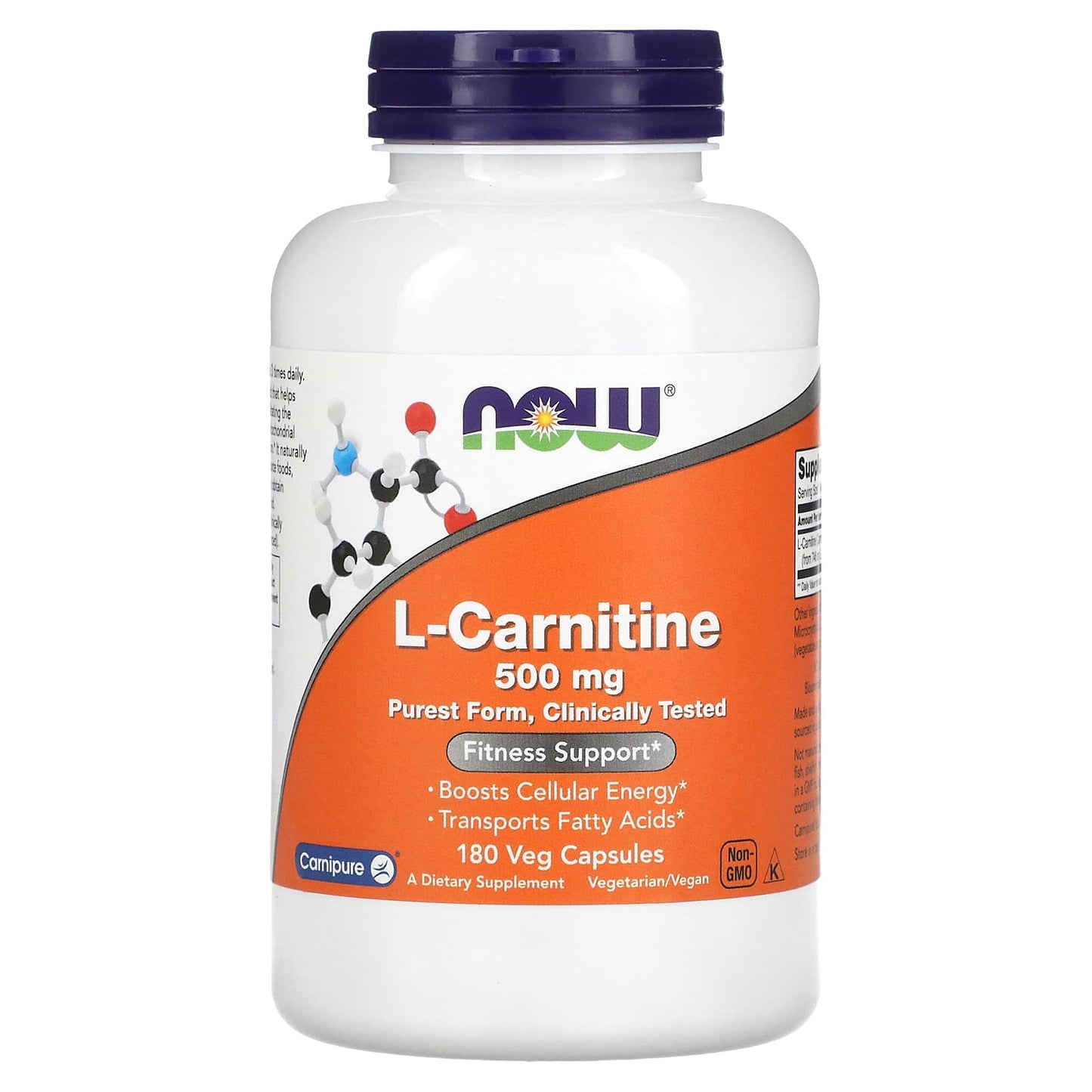 NOW Foods, L-Carnitine, 500 mg, 180 Veg Capsules - Image 1