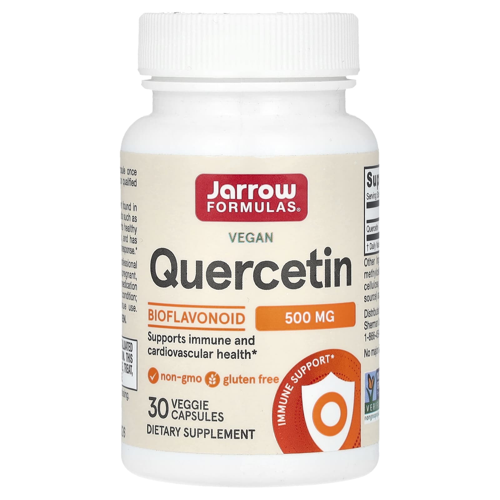 Jarrow Formulas Vegan Quercetin 500mg, 30 Veggie Capsules for Immune & Heart Health - Image 1