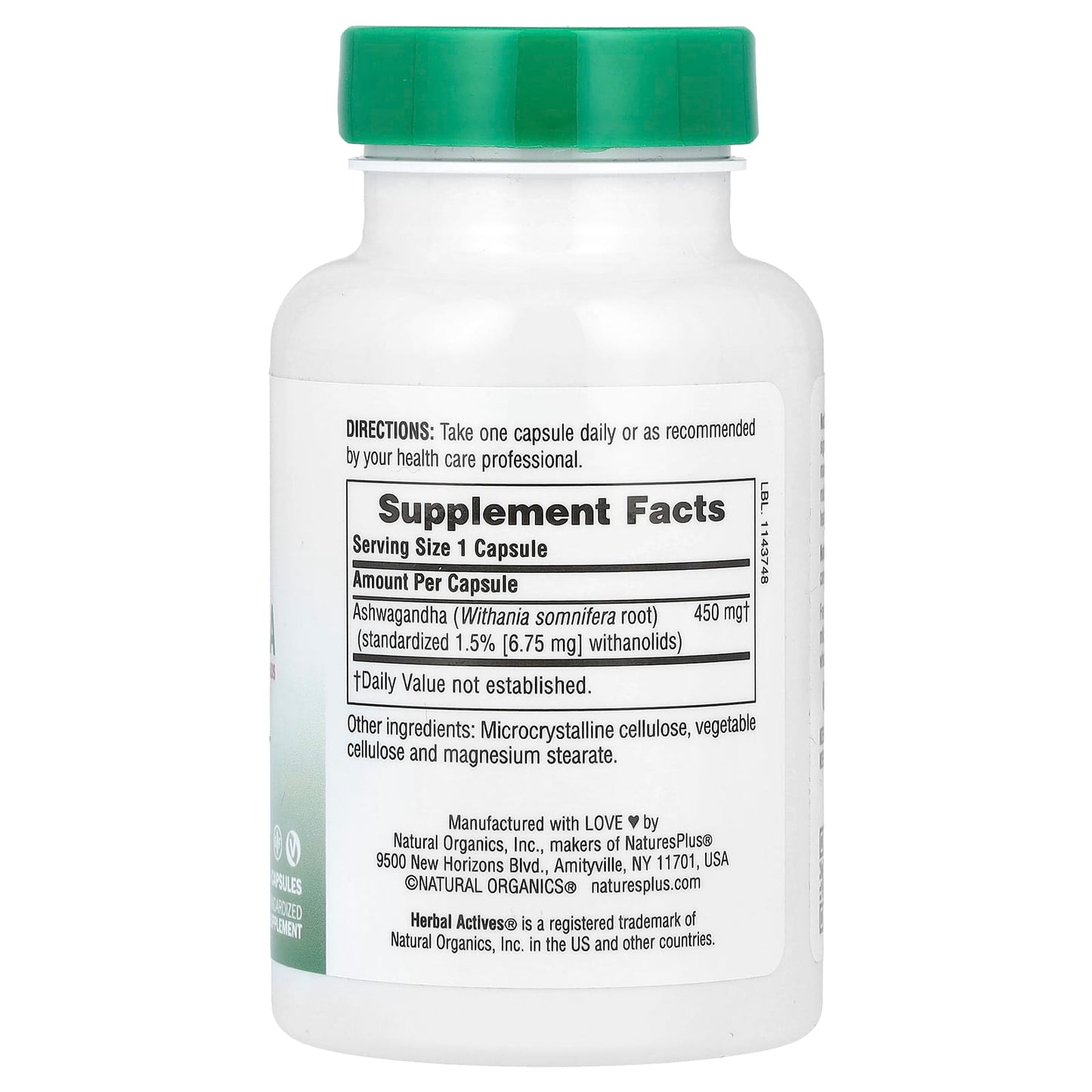 NaturesPlus, Herbal Actives, Ashwagandha, 450 mg, 60 Capsules - Image 2