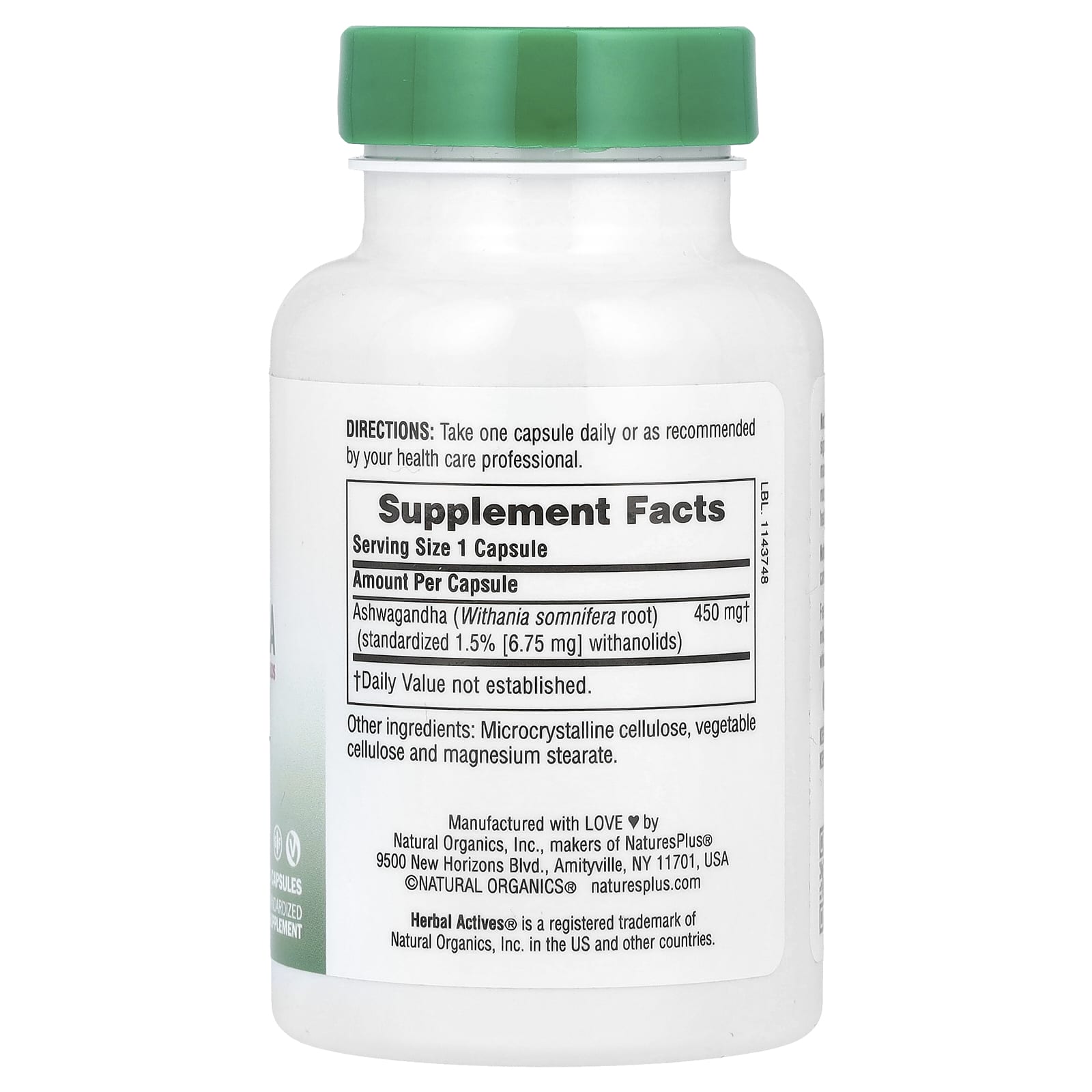 NaturesPlus, Herbal Actives, Ashwagandha, 450 mg, 60 Capsules - Image 2
