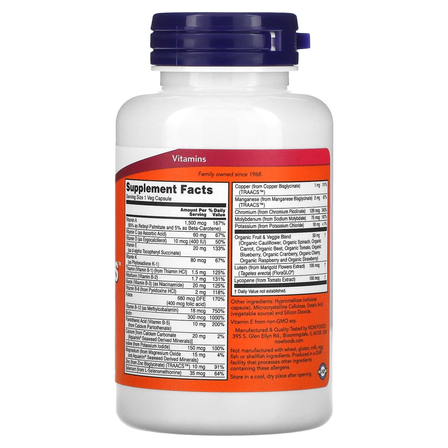 NOW Foods, Daily Vits, Multi Vitamin & Mineral, 120 Veg Capsules - Image 2