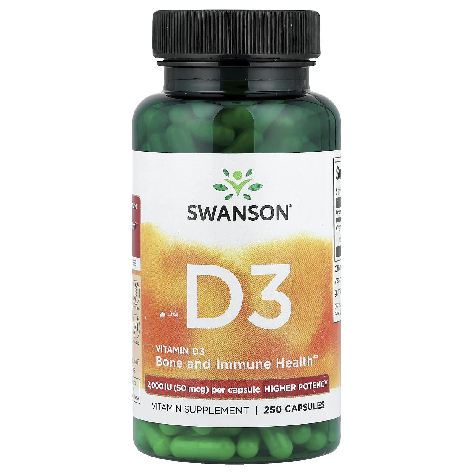 Swanson, Vitamin D3, Higher Potency,  50 mcg (2,000 IU), 250 Capsules - Image 1