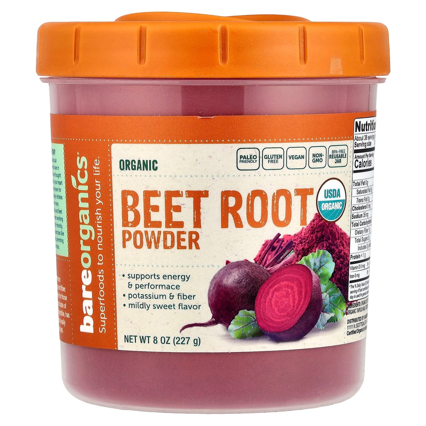 BareOrganics Organic Beet Root Powder - 8 oz (227g) Energy & Performance - Image 1