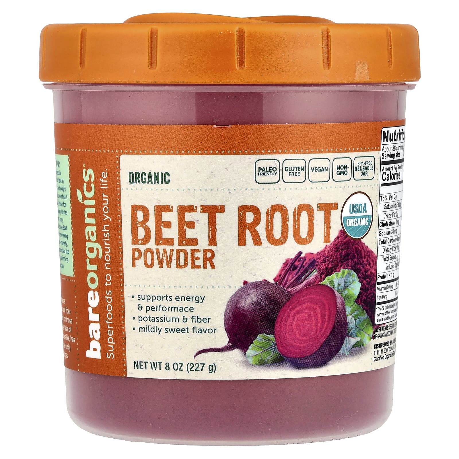 BareOrganics Organic Beet Root Powder - 8 oz (227g) Energy & Performance - Image 1