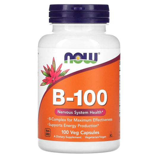 NOW Foods, B-100, 100 Veg Capsules - Image 1