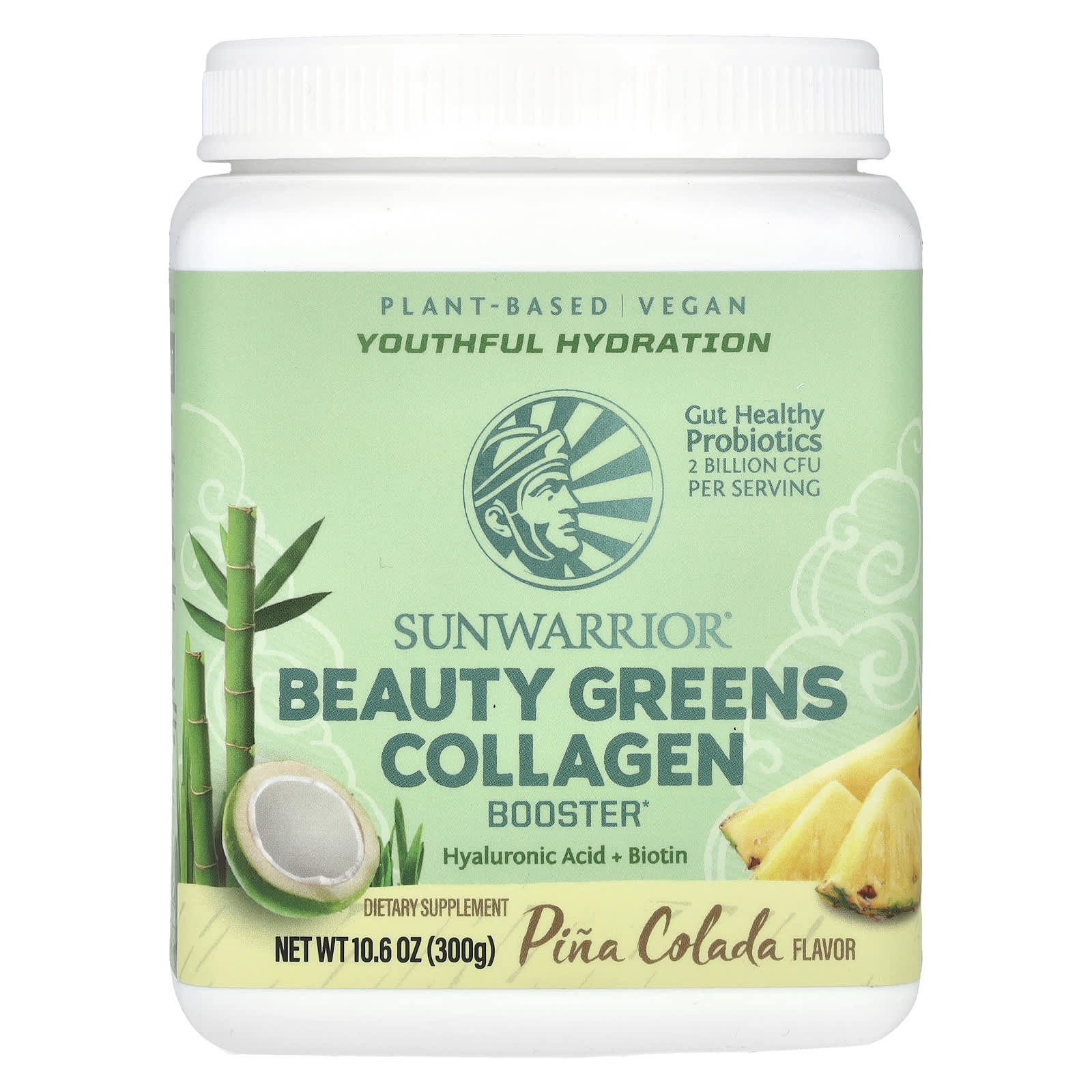 Sunwarrior, Beauty Greens Collagen Booster, Pina Colada, 10.6 oz (300 g) - Image 1