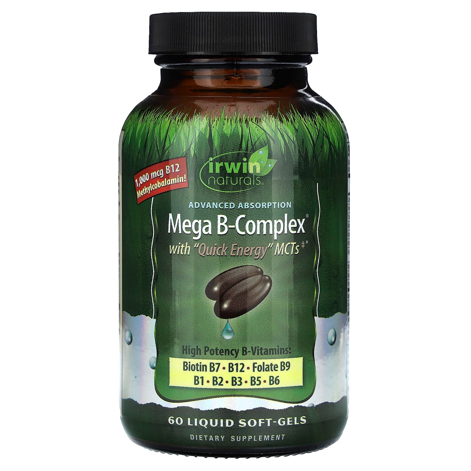 Irwin Naturals Mega B-Complex with Quick Energy MCTs 60 Liquid Soft-Gels - Image 1
