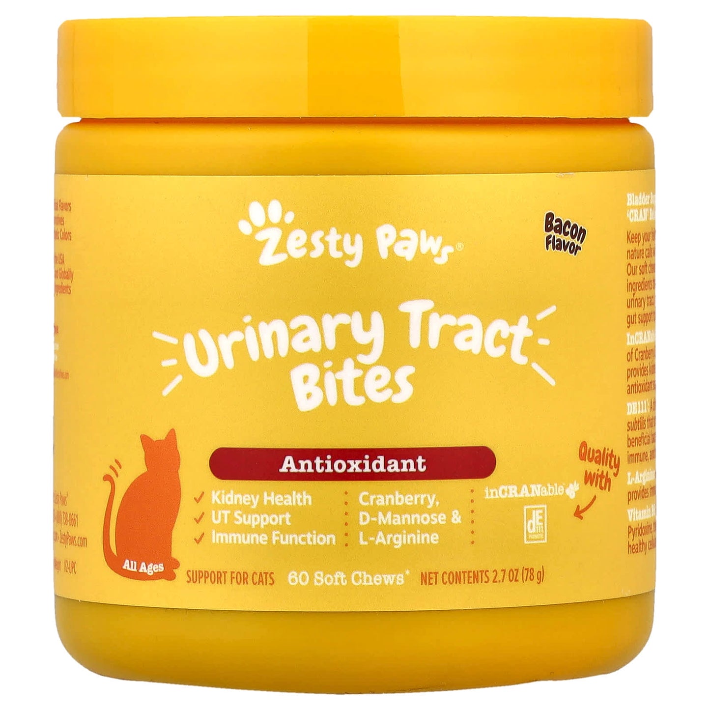 Zesty Paws, Urinary Tract Bites, For Cats, All Ages, Bacon, 60 Soft Chews, 2.7 oz (78 g) - Image 1