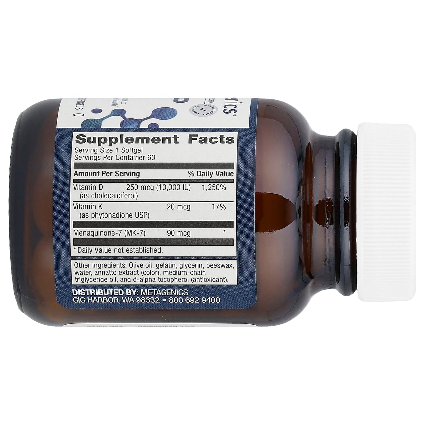 Metagenics, Vitamin D3 10,000 + K, 60 Softgels - Image 2