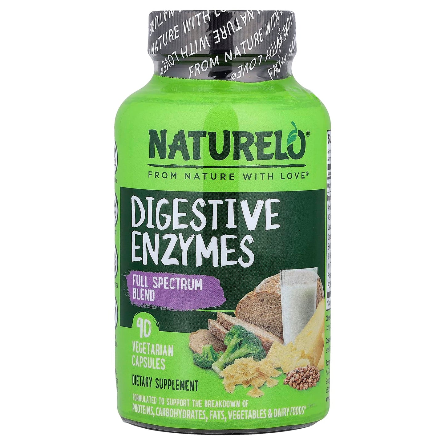 NATURELO, Digestive Enzymes, Full Spectrum Blend, 90 Vegetarian Capsules - Image 1