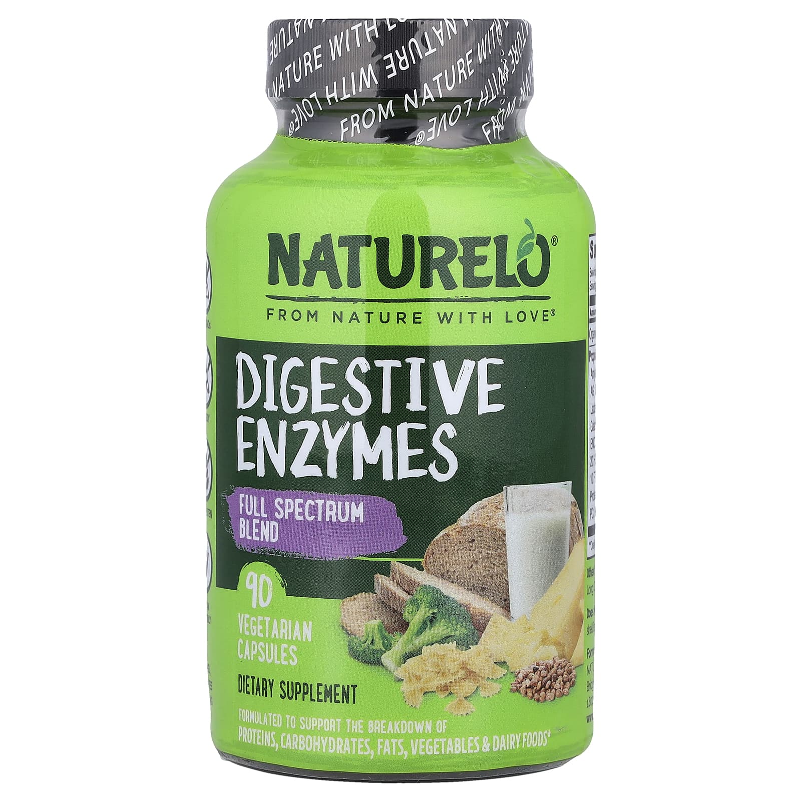 NATURELO, Digestive Enzymes, Full Spectrum Blend, 90 Vegetarian Capsules - Image 1