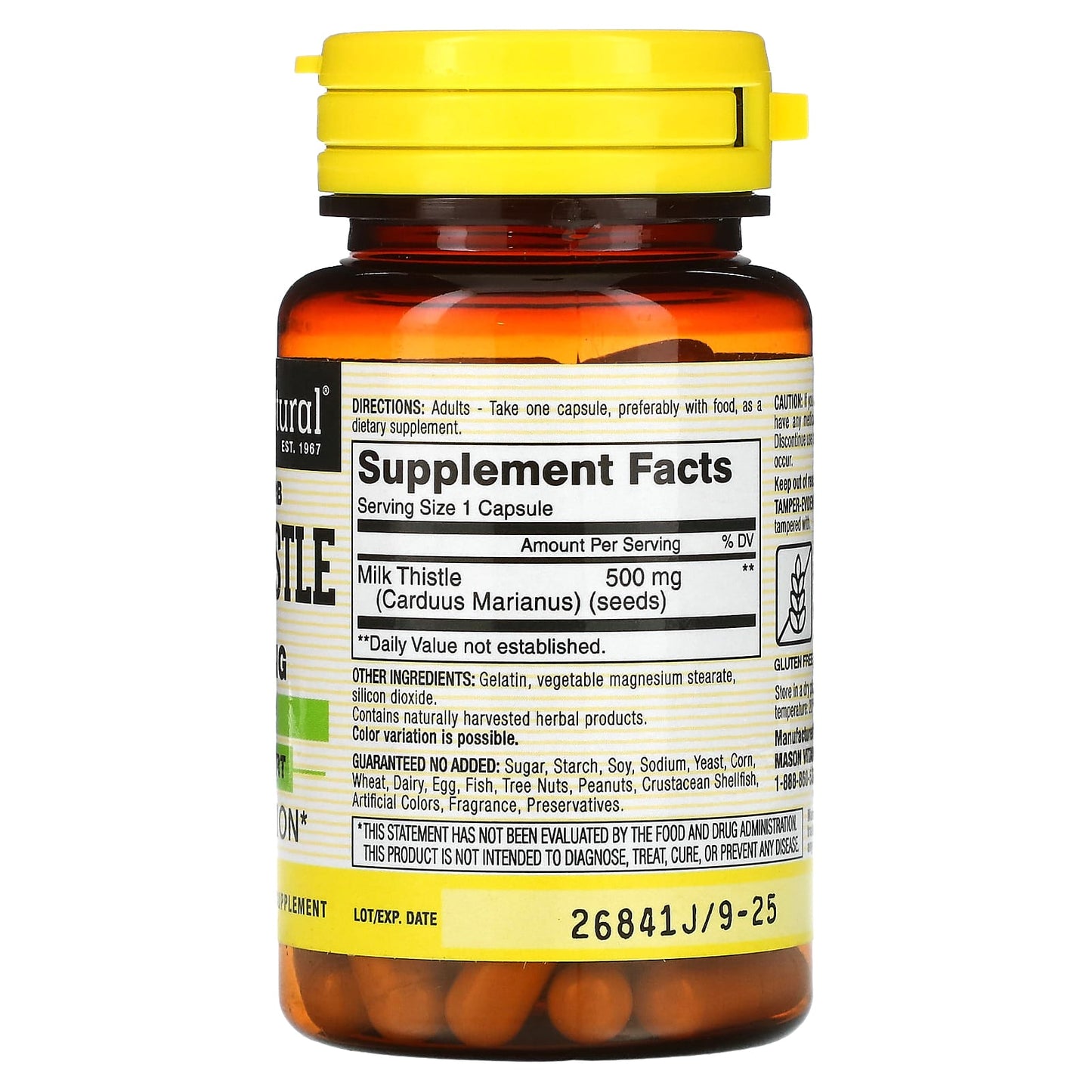 Mason Natural, Whole Herb Milk Thistle, 500 mg, 60 Capsules - Image 2