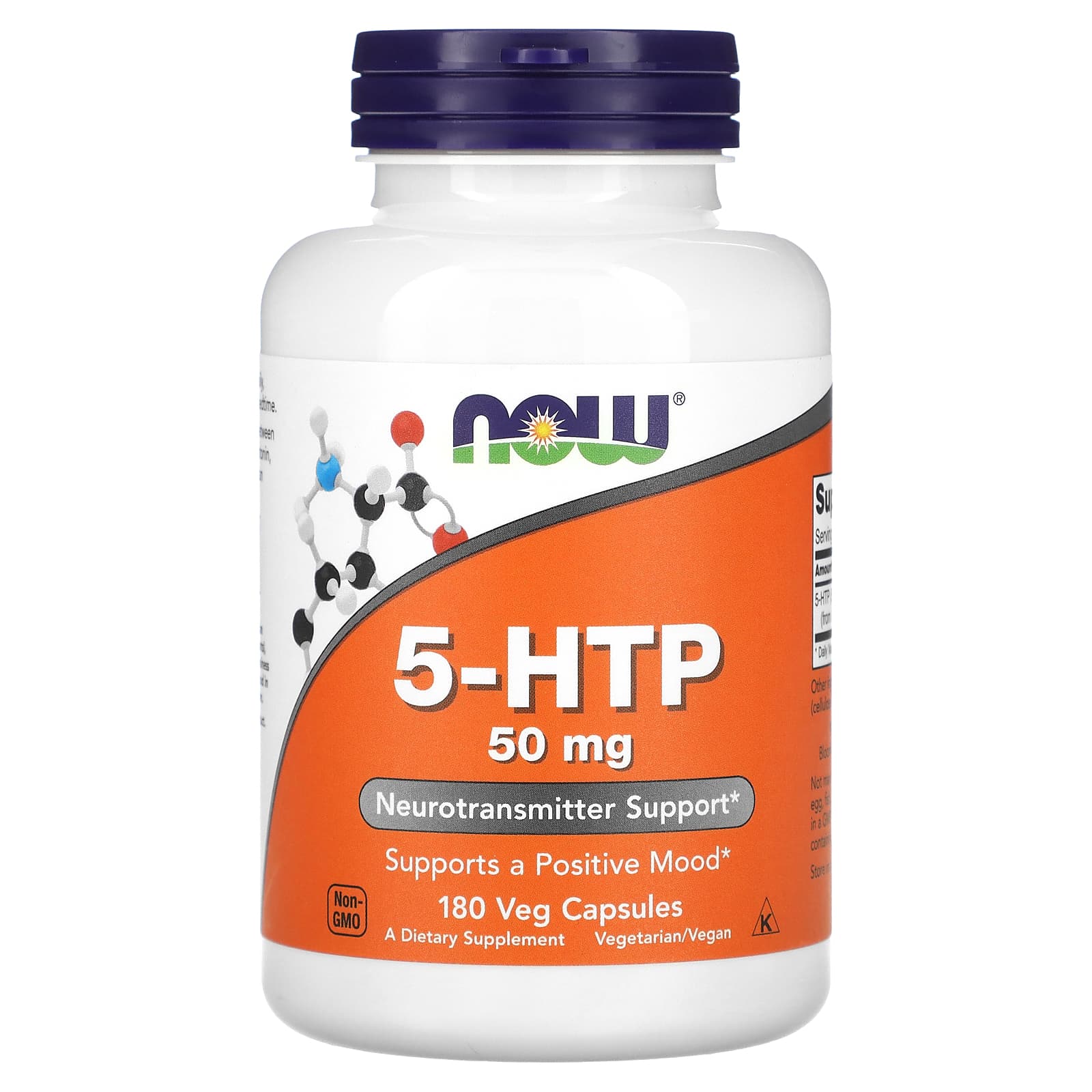 NOW Foods, 5-HTP, 50 mg, 180 Veg Capsules - Image 1