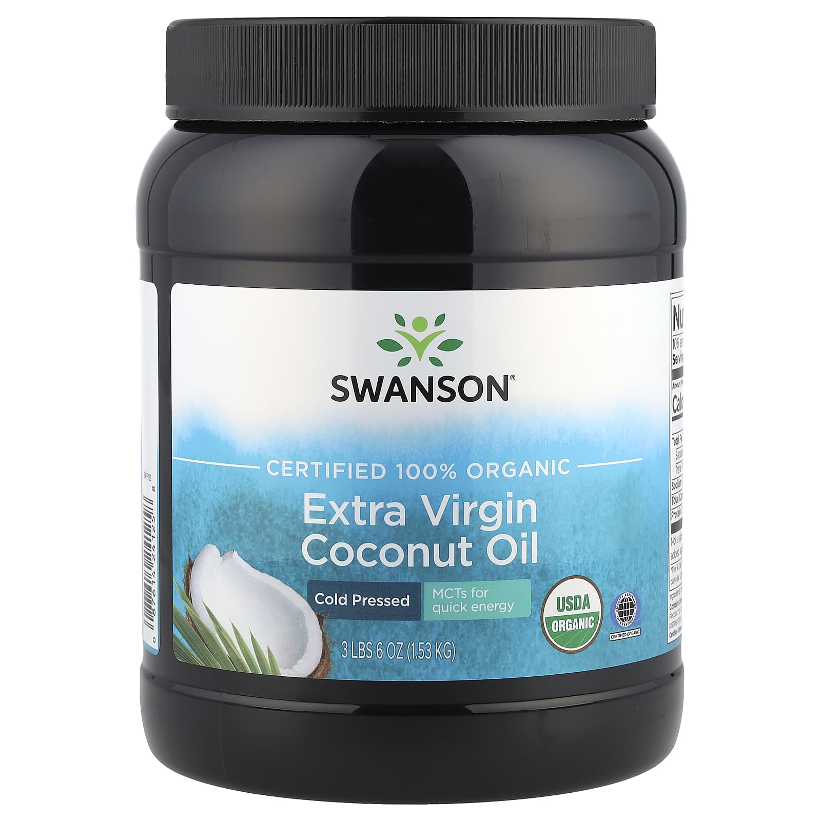 Swanson, Certified 100% Organic Extra Virgin Coconut Oil, 3 lbs 6 oz (1.53 kg) - Image 1
