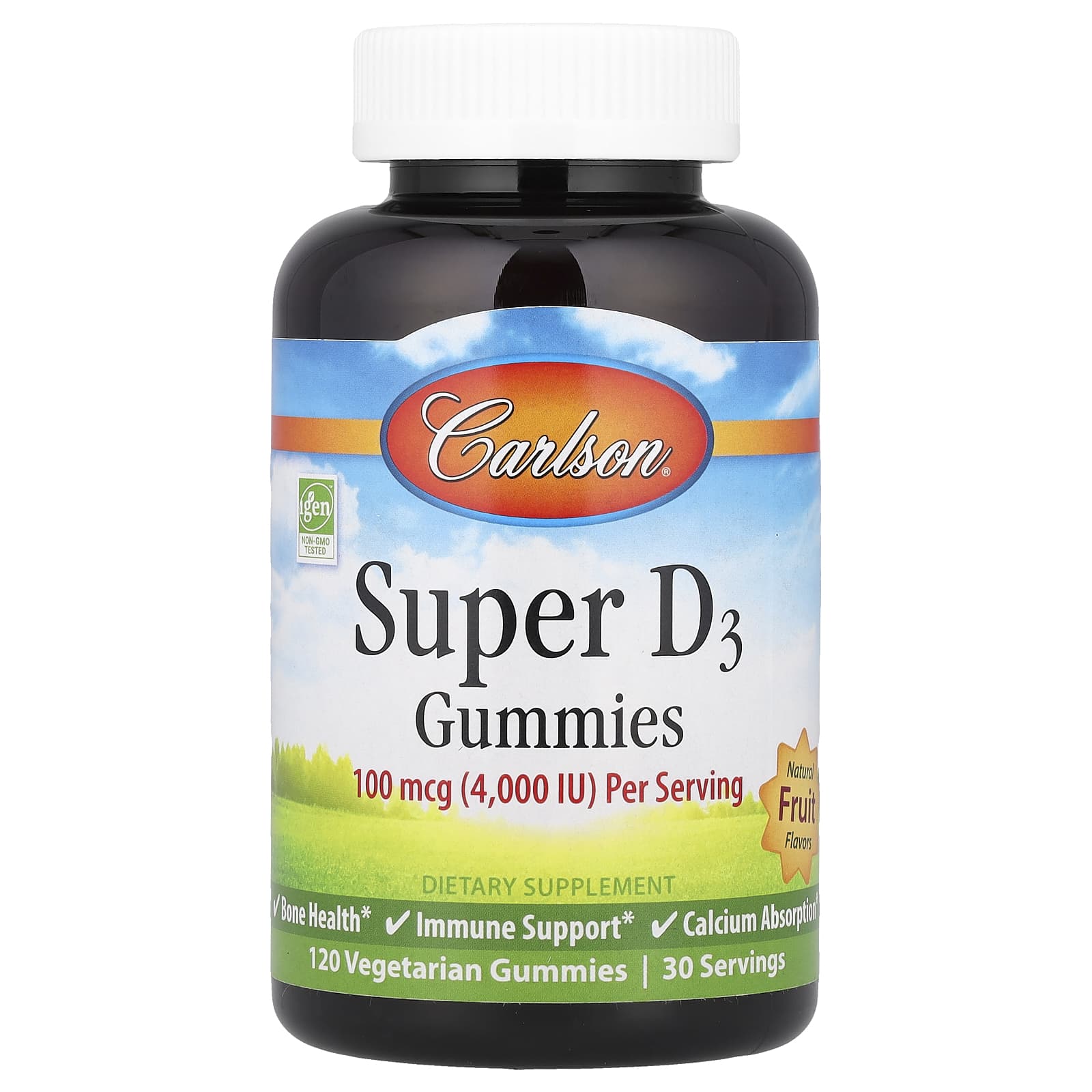 <span>Carlson Super D3 Gummies - Natural Fruit Flavor, 120 Vegetarian Gummies (25 mcg (1,000 IU) per Gummy)</span> - Image 1