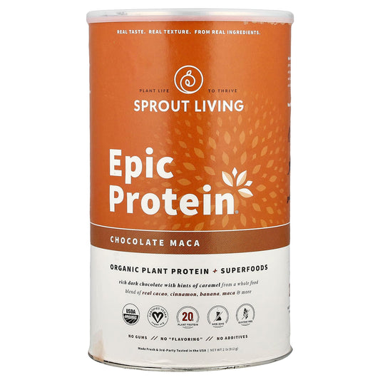 Sprout Living, Epic Protein®, Organic Plant Protein + Superfoods, Chocolate Maca, 2 lb (912 g) - Image 1