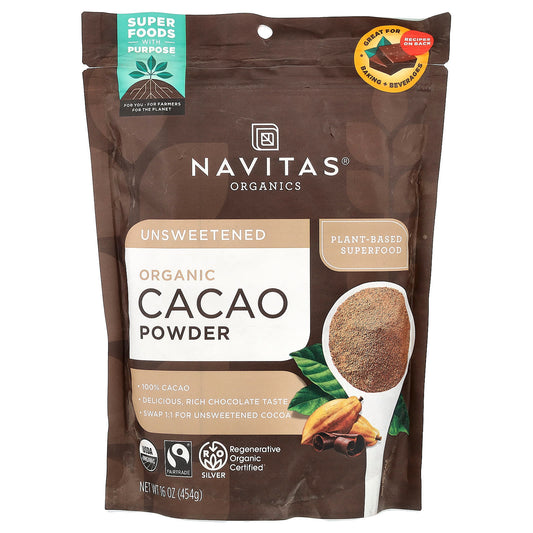 Navitas Organics, Organic Cacao Powder, Unsweetened, 16 oz (454 g) - Image 1
