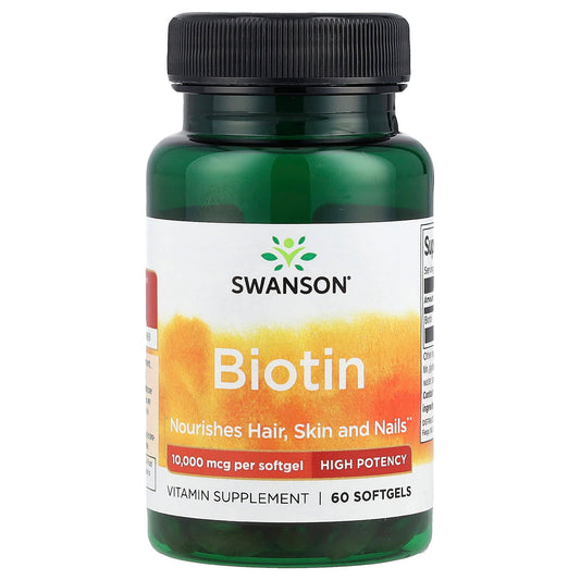 Swanson, Biotin, 10,000 mcg, 60 Softgels - Image 1