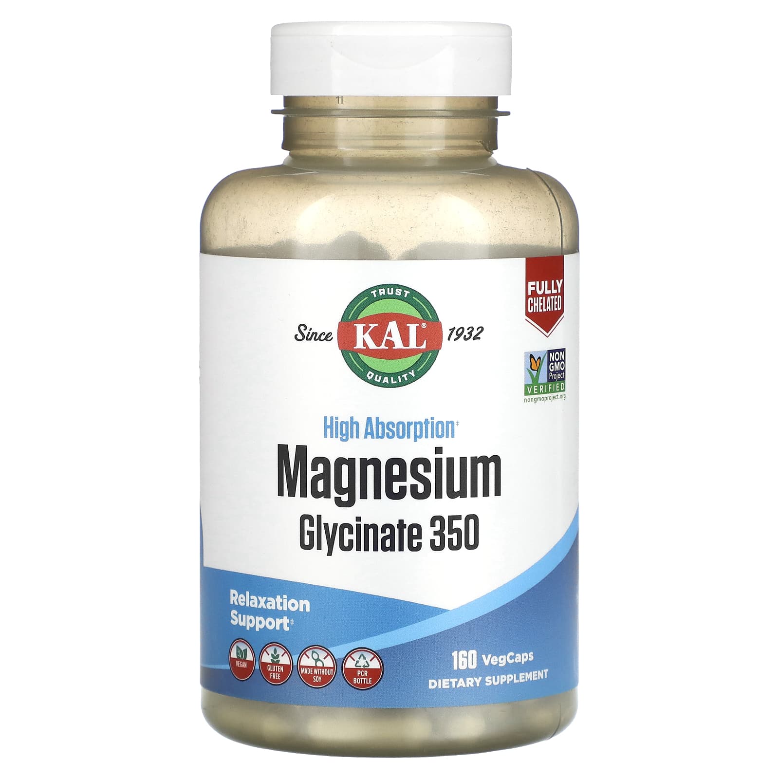 High Absorption Magnesium Glycinate 350mg, 160 VegCaps for Relaxation & Bone Health - Image 1