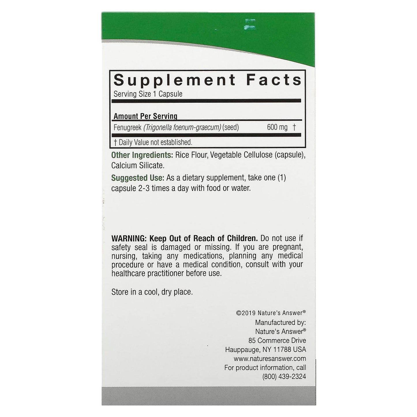 Nature's Answer, Fenugreek, 600 mg, 90 Vegetarian Capsules - Image 2