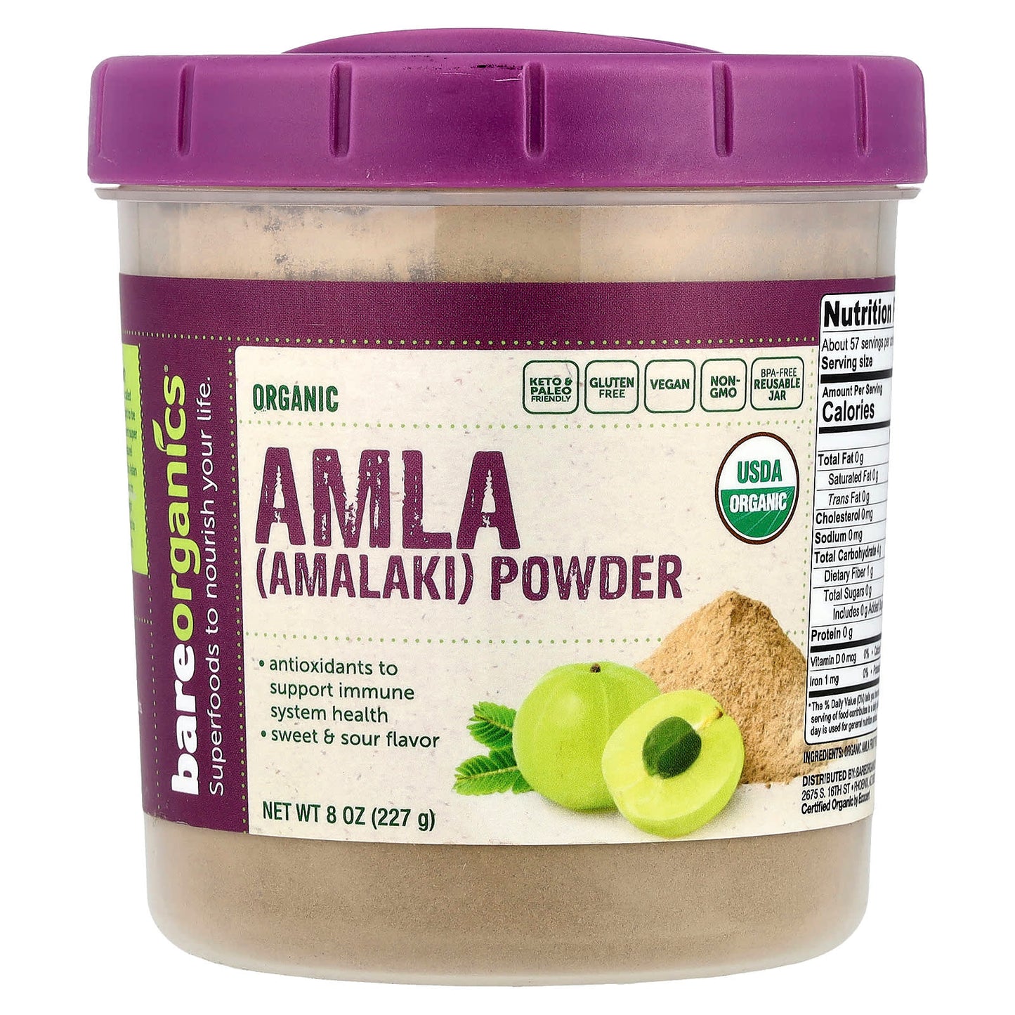 BareOrganics Organic Amla Powder, 8 oz for Immune Support - Image 1