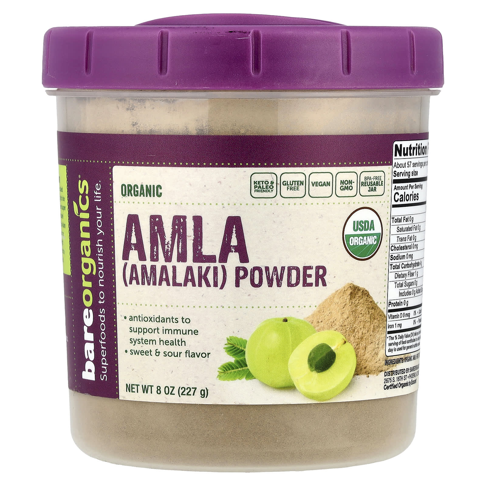 BareOrganics Organic Amla Powder, 8 oz for Immune Support - Image 1