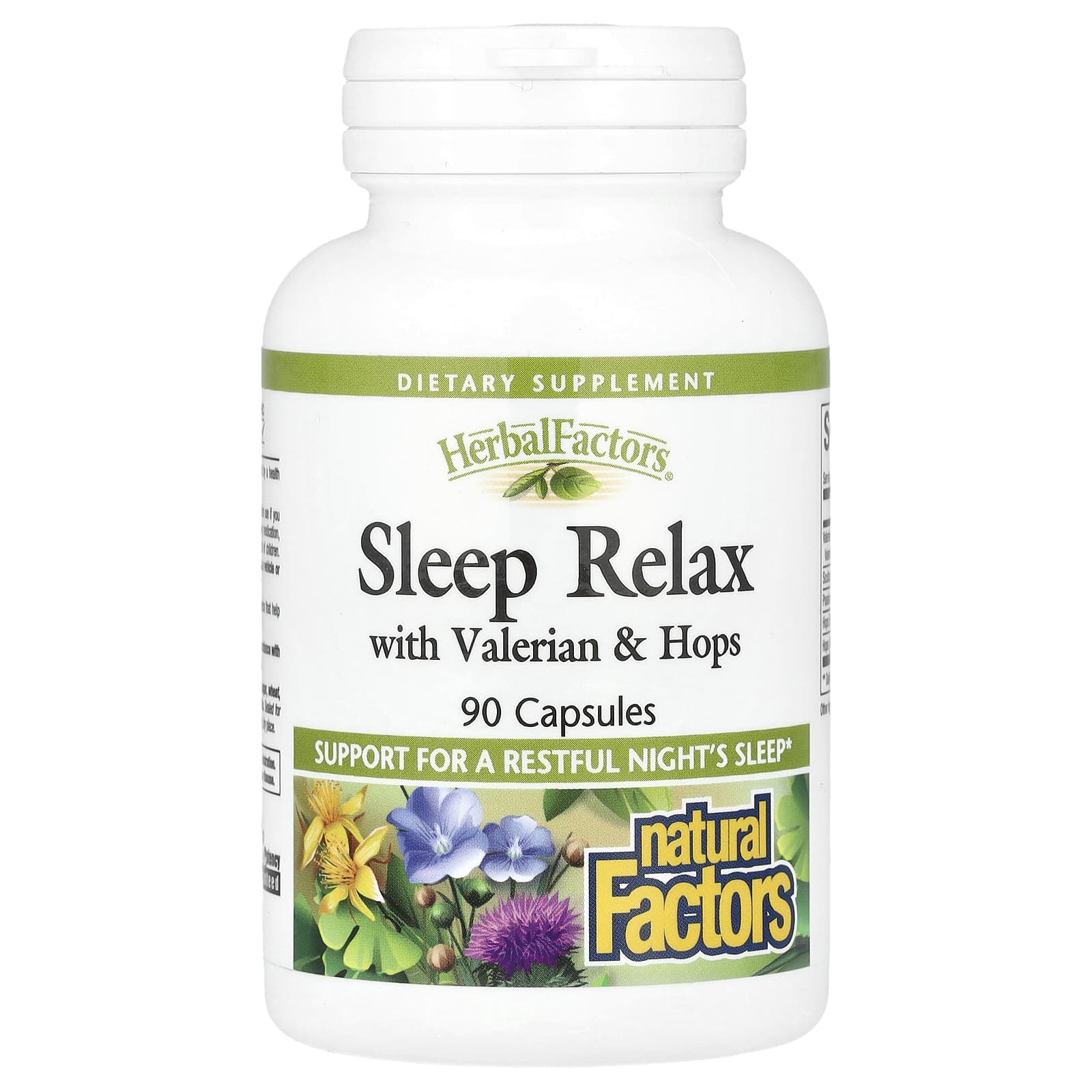 Natural Factors, Herbal Factors®, Sleep Relax with Valerian & Hops, 90 Capsules - Image 1
