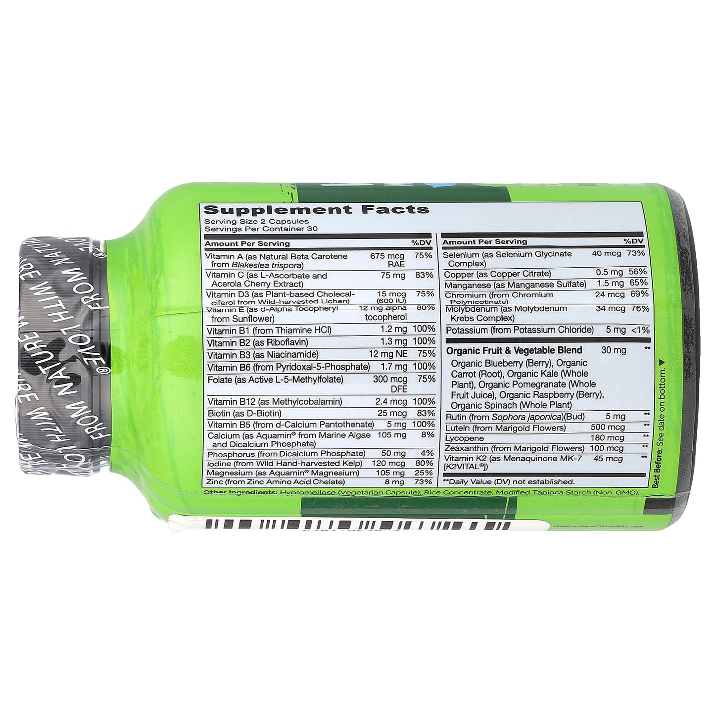 NATURELO, Whole Food Multivitamin for Teen Guys, 60 Vegetarian Capsules - Image 2