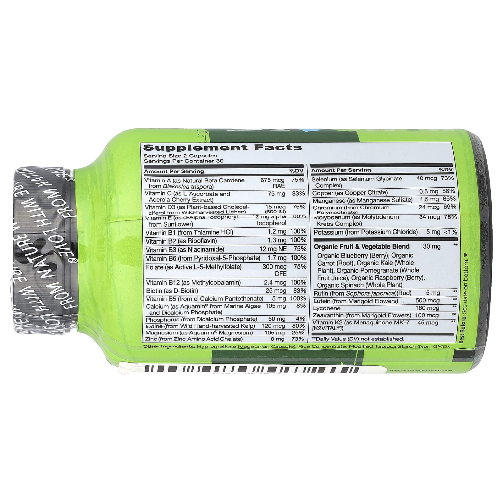 NATURELO, Whole Food Multivitamin for Teen Guys, 60 Vegetarian Capsules - Image 2