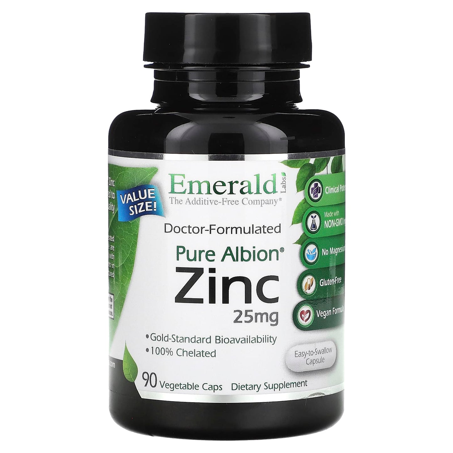 Emerald Laboratories Pure Albion Zinc 25mg 90 Capsules - Additive-Free & Gluten-Free - Image 1