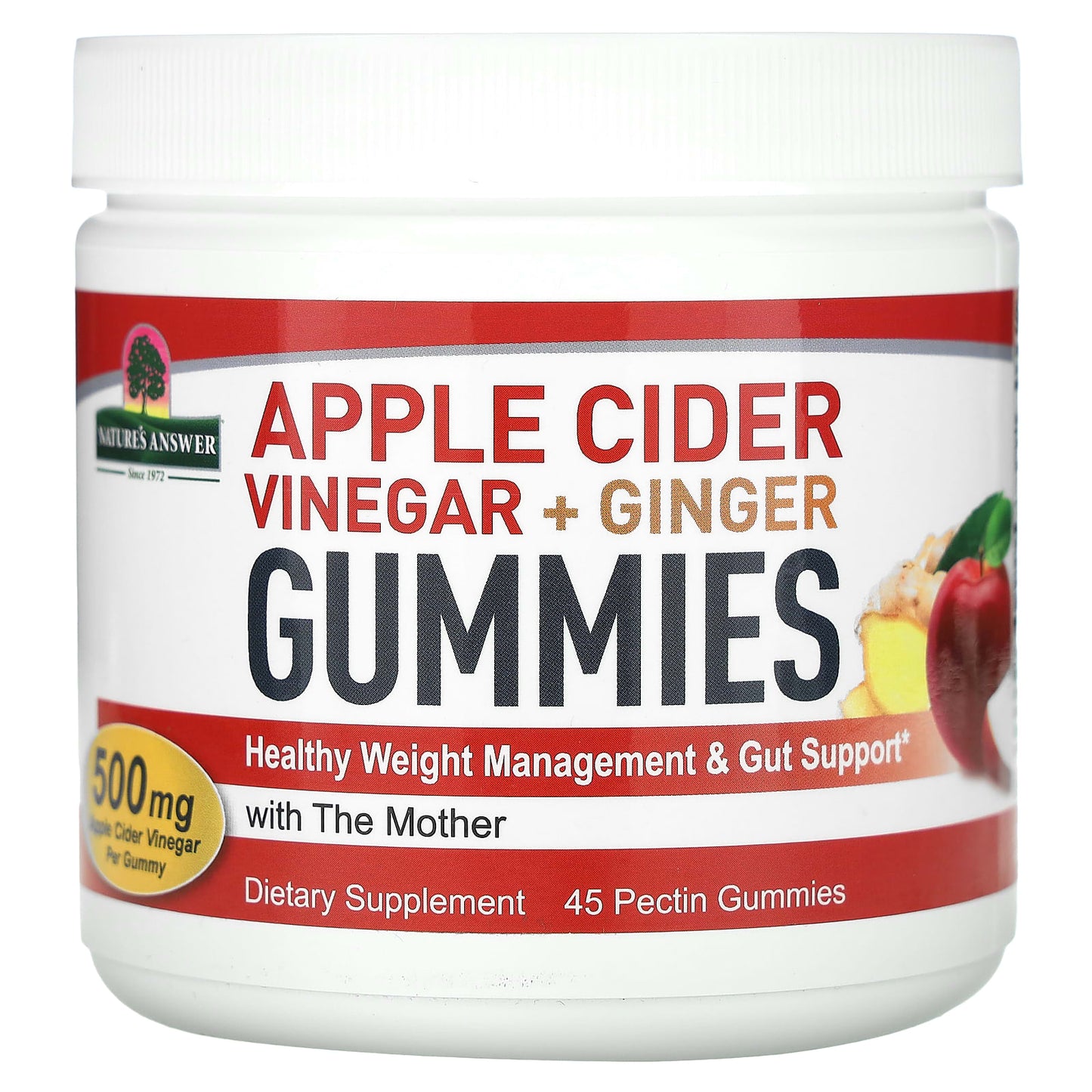 Nature's Answer, Apple Cider Vinegar + Ginger Gummies with The Mother, 500 mg, 45 Pectin Gummies - Image 1