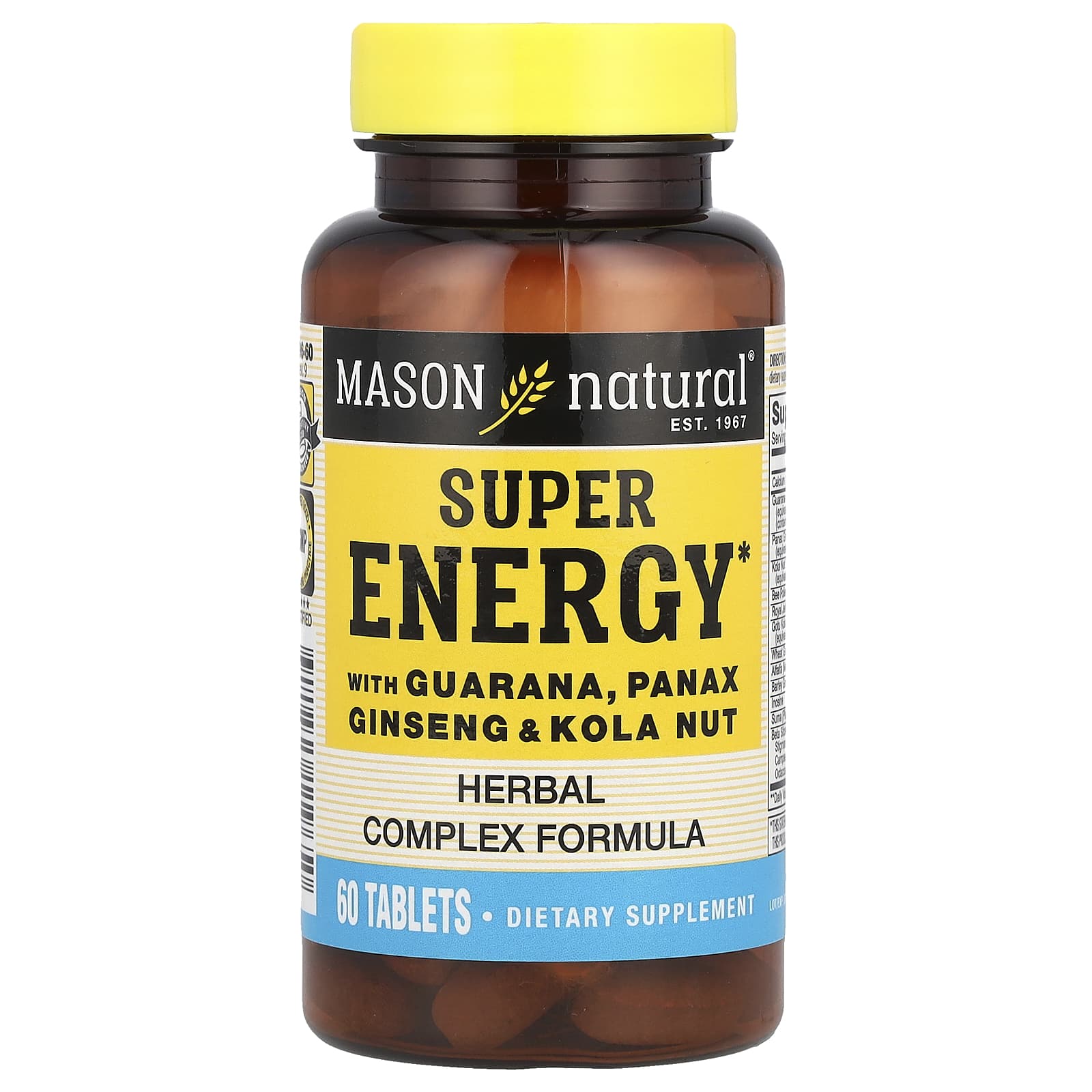 Mason Natural, Super Energy with Guarana, Panax Ginseng & Kola Nut, 60 Tablets - Image 1