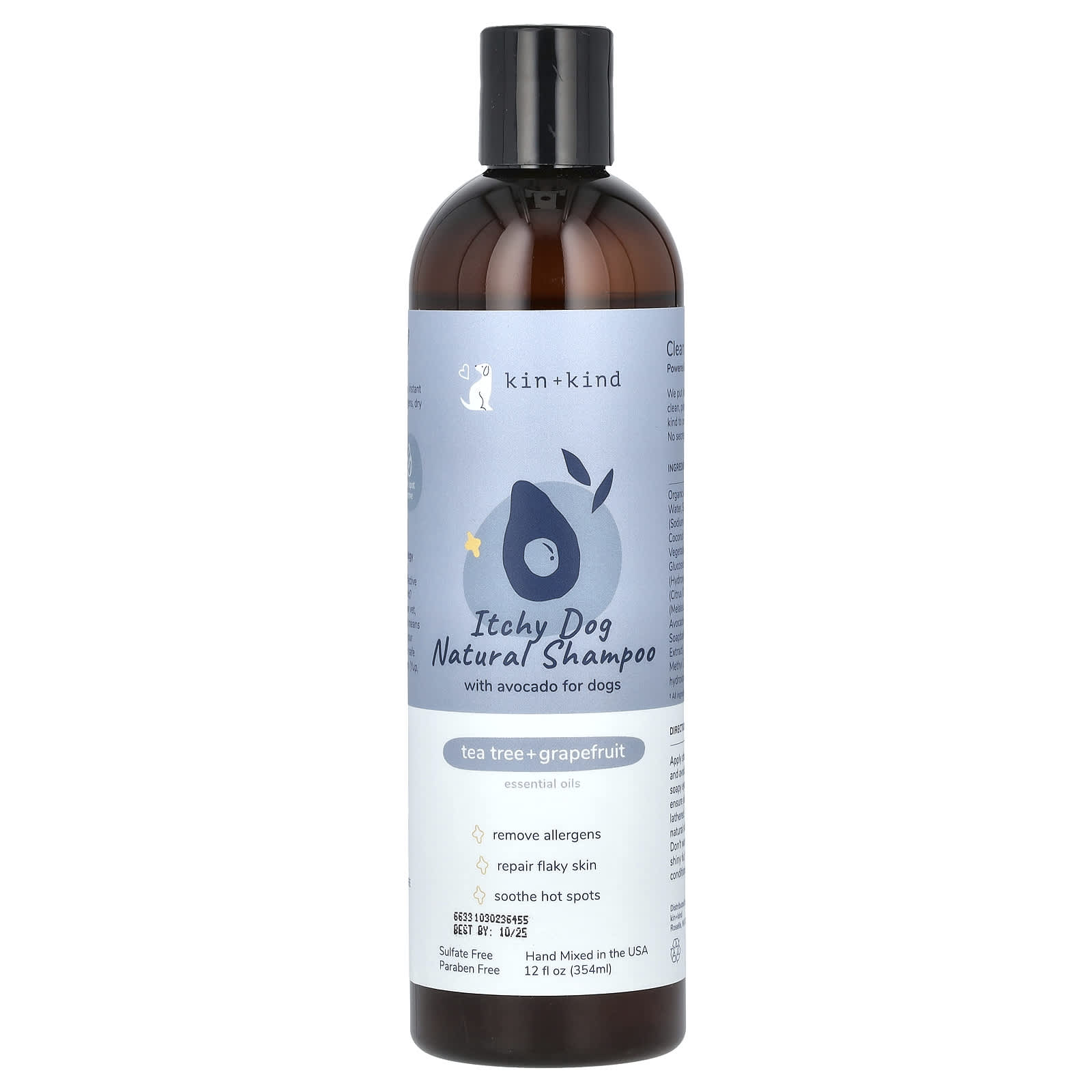 Kin+Kind, Itchy Dog Natural Shampoo With Avocado, For Dogs, Tea Tree + Grapefruit, 12 fl oz (354 ml) - Image 1