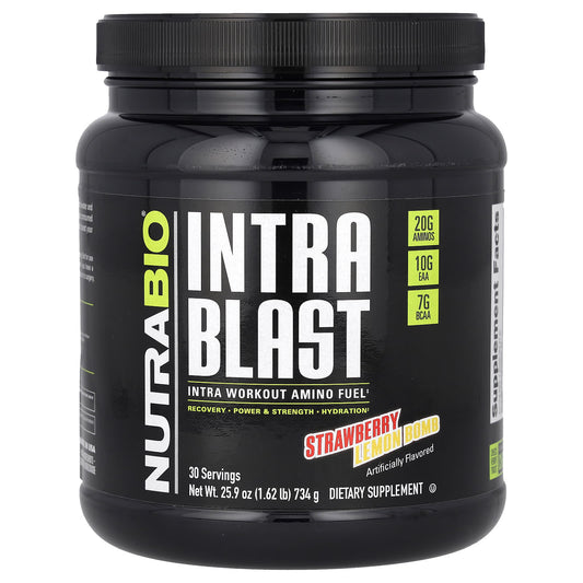 NutraBio, Intra Blast, Intra Workout Amino Fuel, Strawberry Lemon Bomb, 1.62 lb (734 g) - Image 1