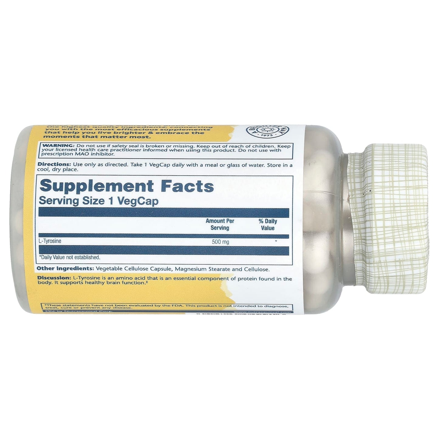 Solaray, L-Tyrosine, 500 mg, 100 VegCaps - Image 2