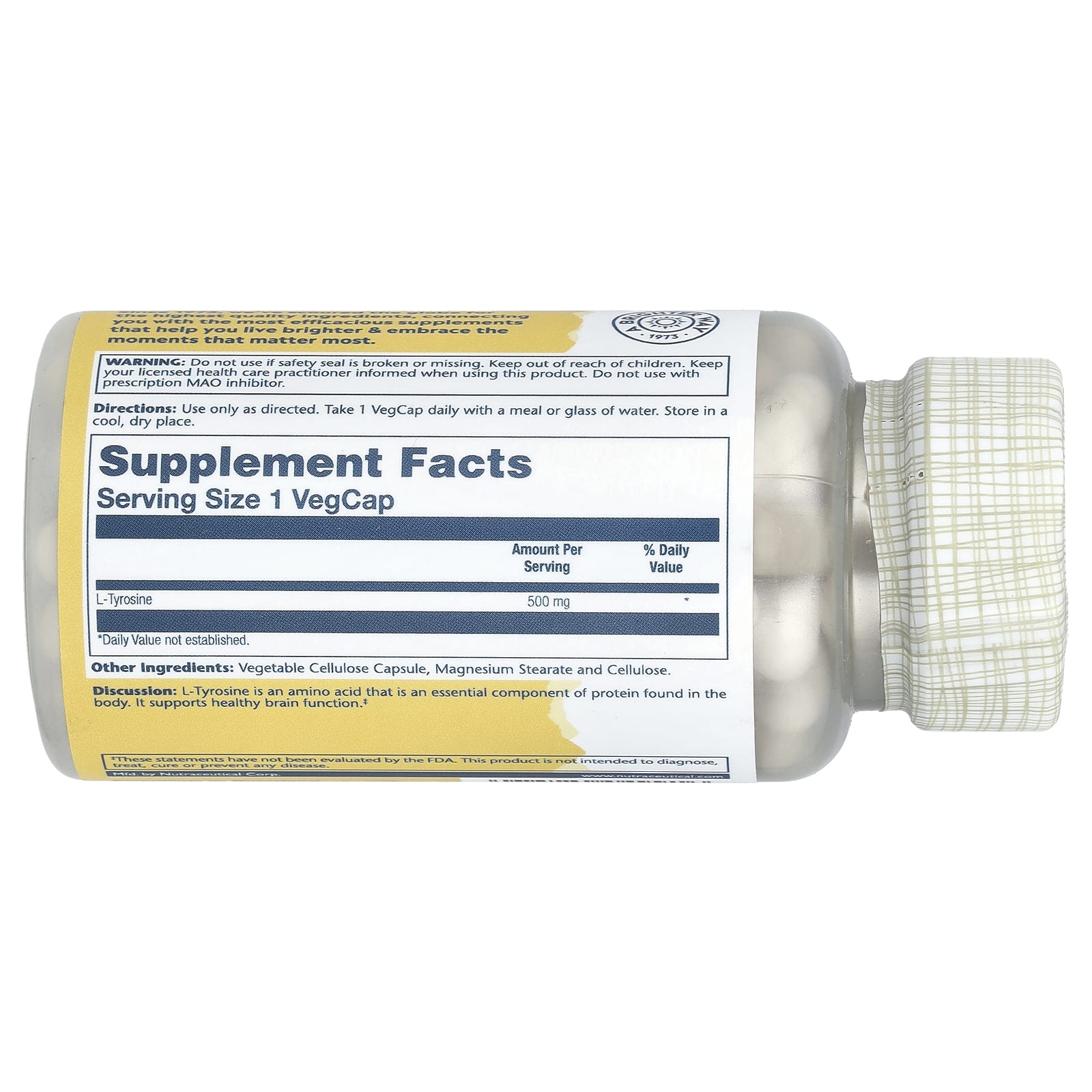 Solaray, L-Tyrosine, 500 mg, 100 VegCaps - Image 2