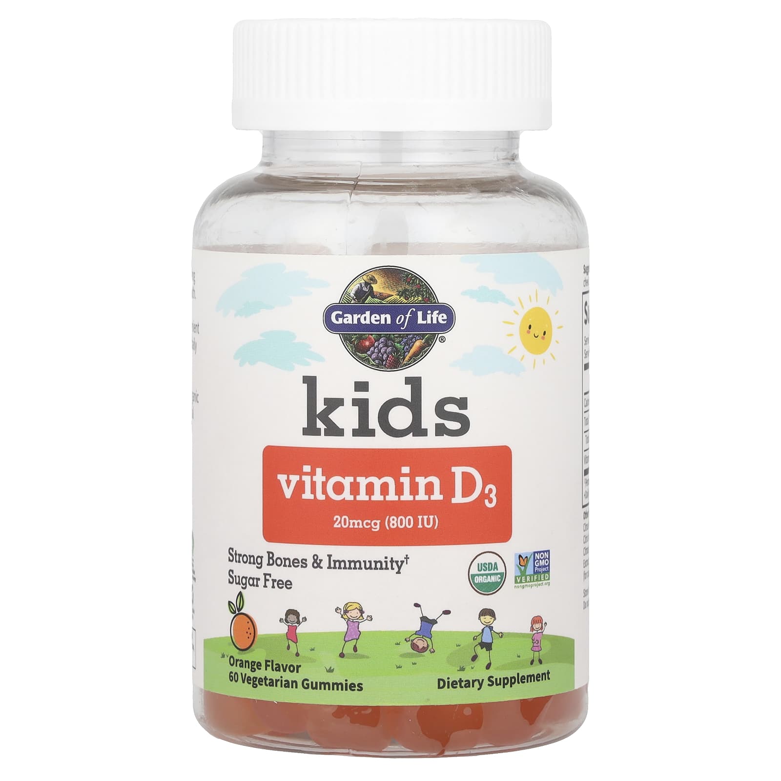 Garden of Life, Kids, Vitamin D3, Orange, 20 mcg (800 IU), 60 Vegetarian Gummies