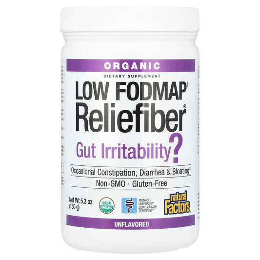 Natural Factors, Organic Low Fodmap† Reliefiber®, Unflavored, 5.3 oz (150 g) - Image 1