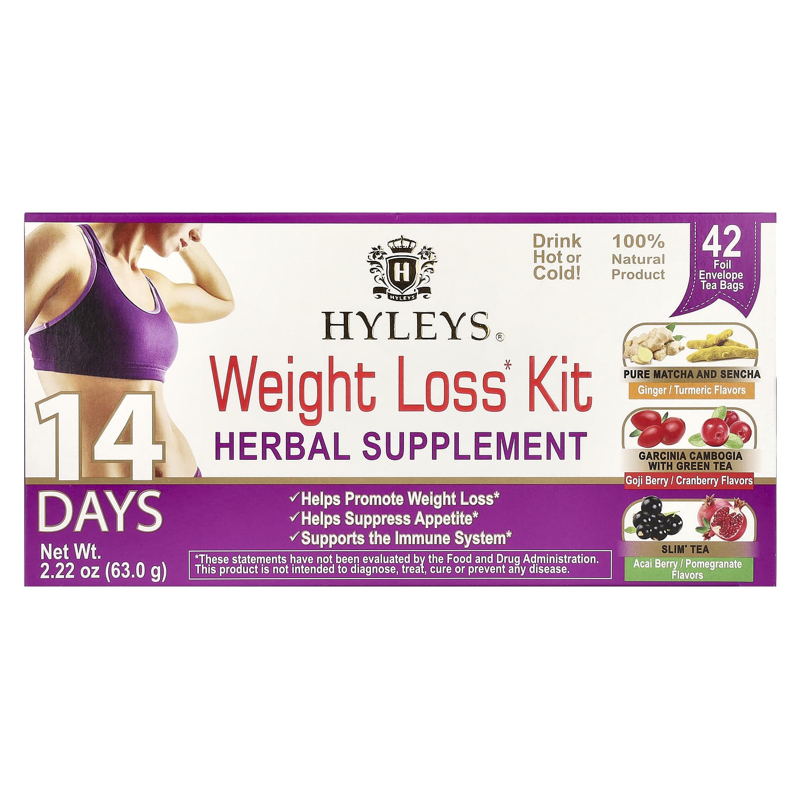 Hyleys Tea, 14 Days Weight Loss Kit, 42 Foil Envelope Tea Bags, 2.22 oz (63 g)