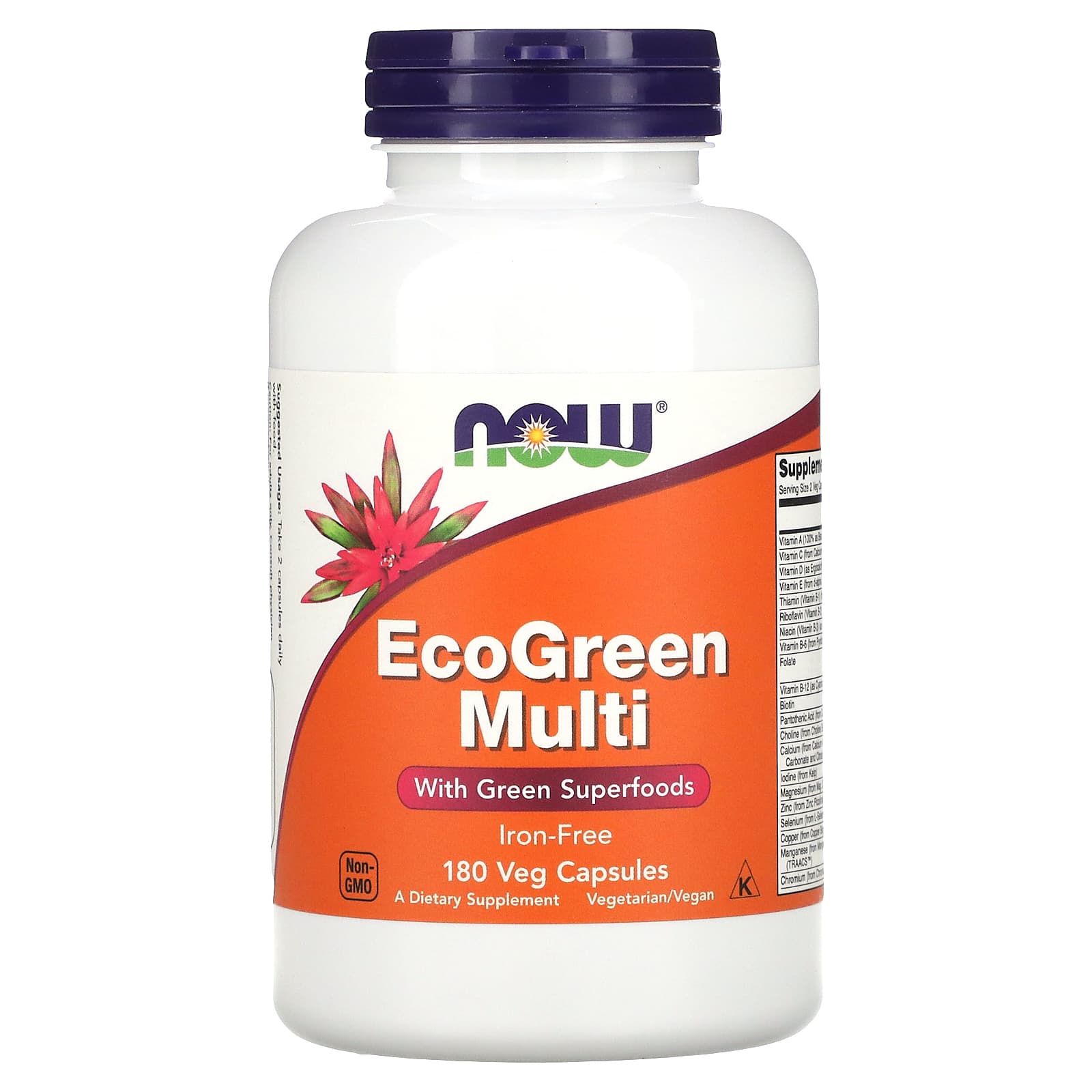 NOW Foods, EcoGreen Multi, Iron-Free, 180 Veg Capsules - Image 1
