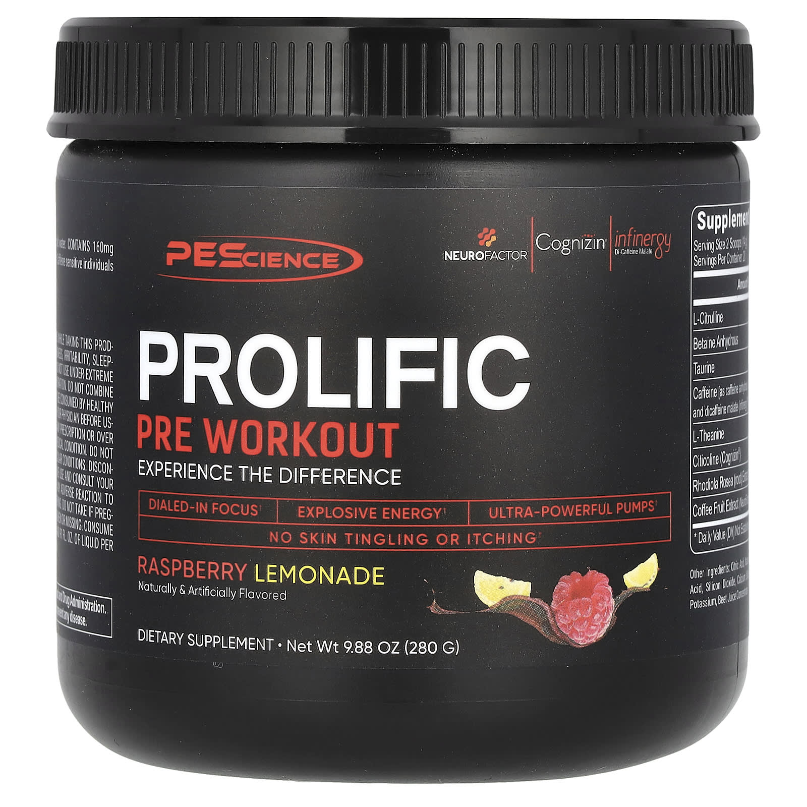 PEScience, Prolific, Pre Workout, Raspberry Lemonade, 9.88 oz (280 g) - Image 1