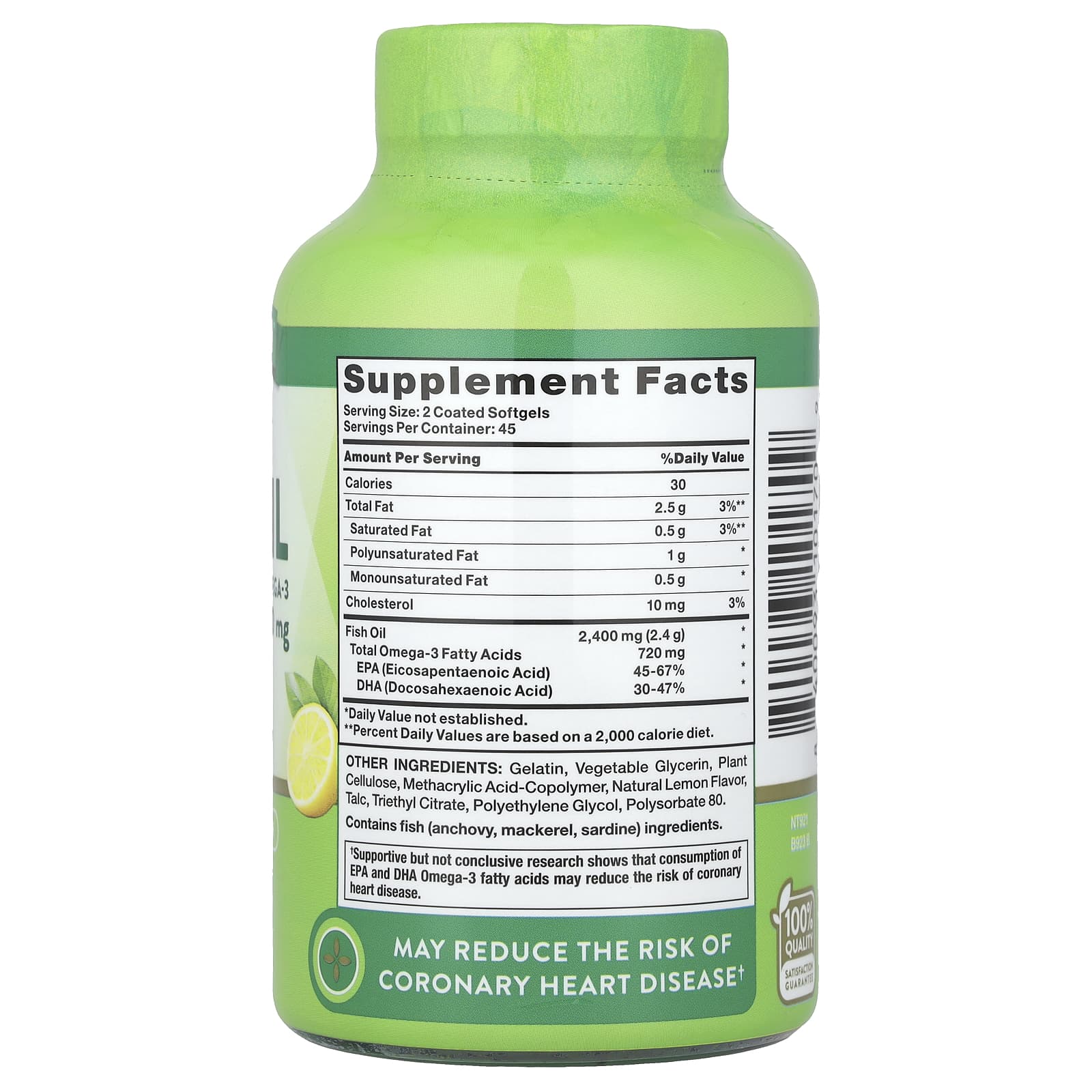 Nature's Truth, Fish Oil, Lemon, 2,400 mg, 90 Coated Softgels (1,200 mg per Softgel)