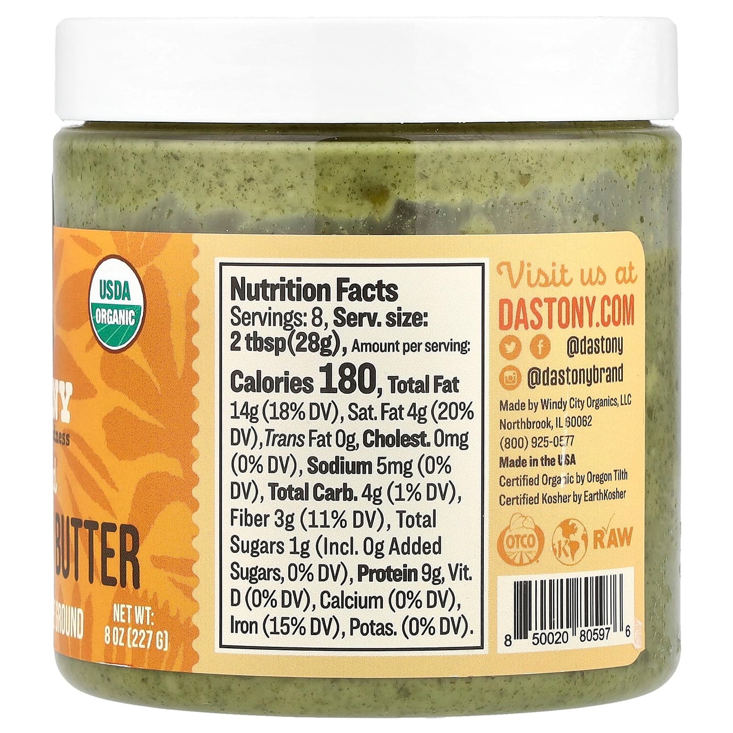 Dastony USDA Organic Sprouted Pumpkin Seed Butter 8 oz, Crunchy - Image 2