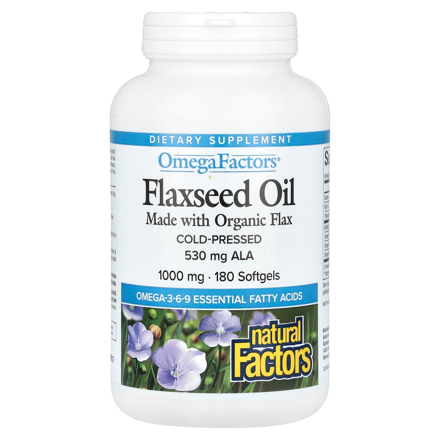 Natural Factors, OmegaFactors, Flaxseed Oil, 1,000 mg , 180 Softgels - Image 1