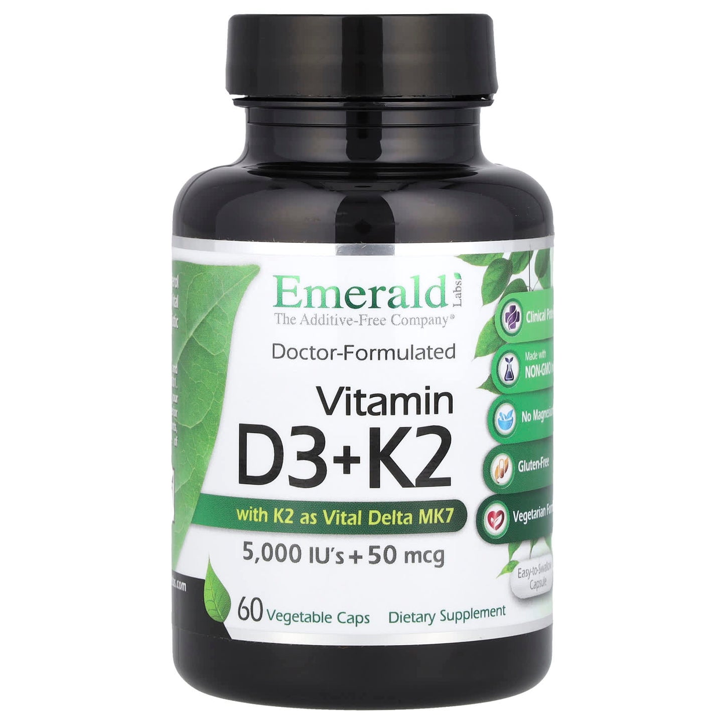 Emerald Laboratories, Vitamin D3 + K2 Supplement, 60 Capsules - Image 1