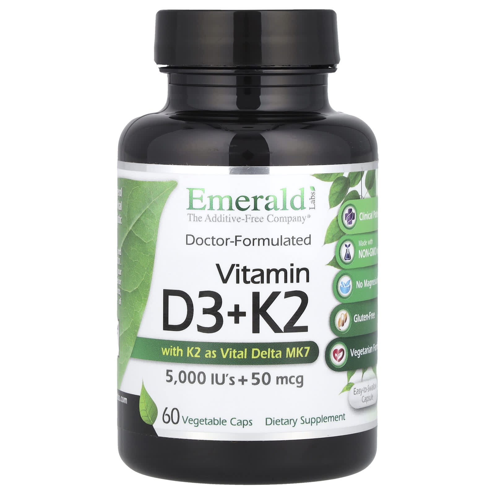 Emerald Laboratories, Vitamin D3 + K2 Supplement, 60 Capsules - Image 1