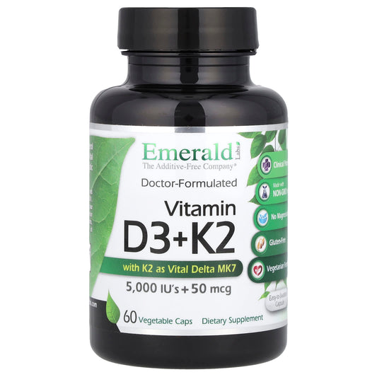 Emerald Laboratories, Vitamin D3 + K2 Supplement, 60 Capsules - Image 1
