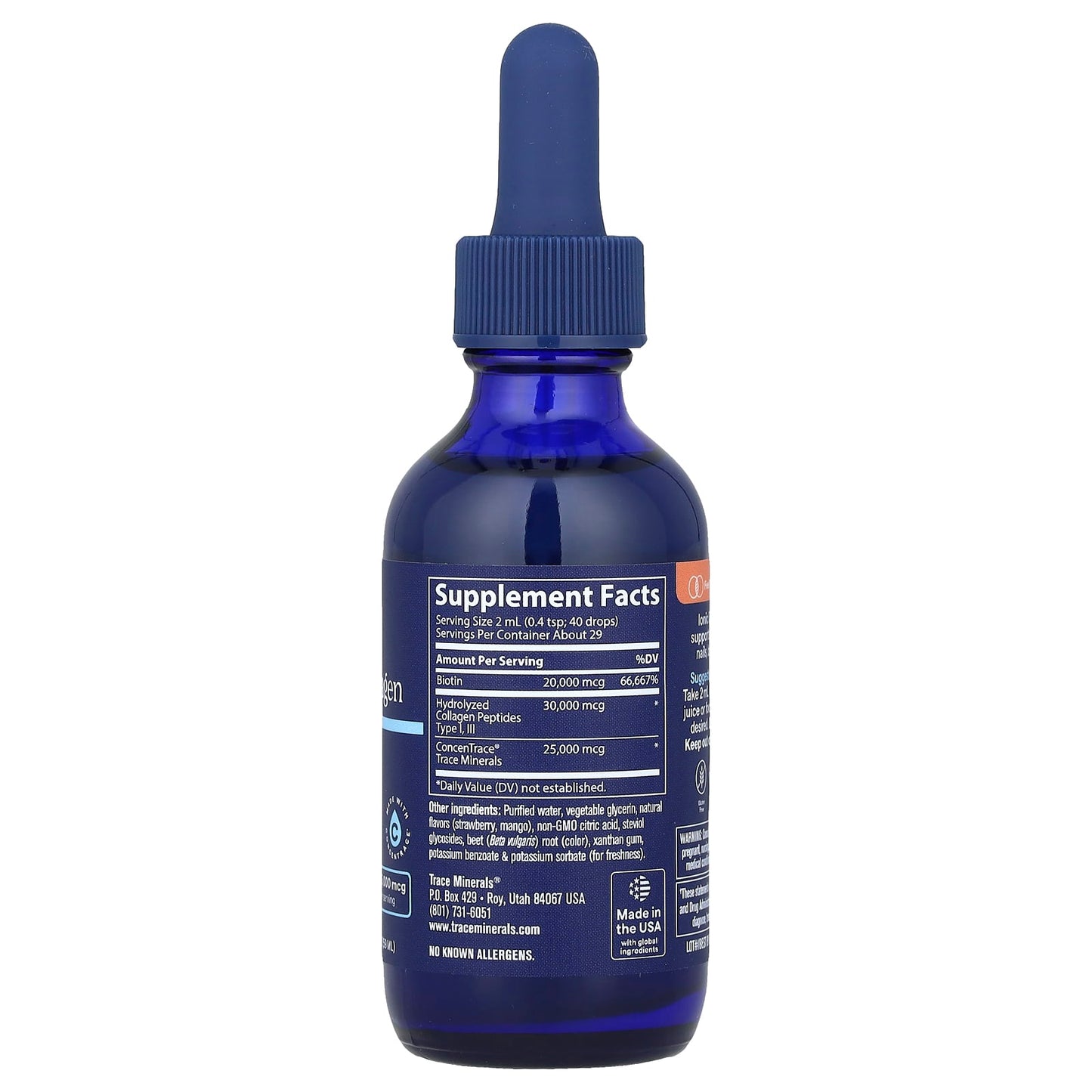 Trace, Ionic Biotin + Collagen, Strawberry Mango, 75,000 mcg, 2 fl oz (59 ml) - Image 2