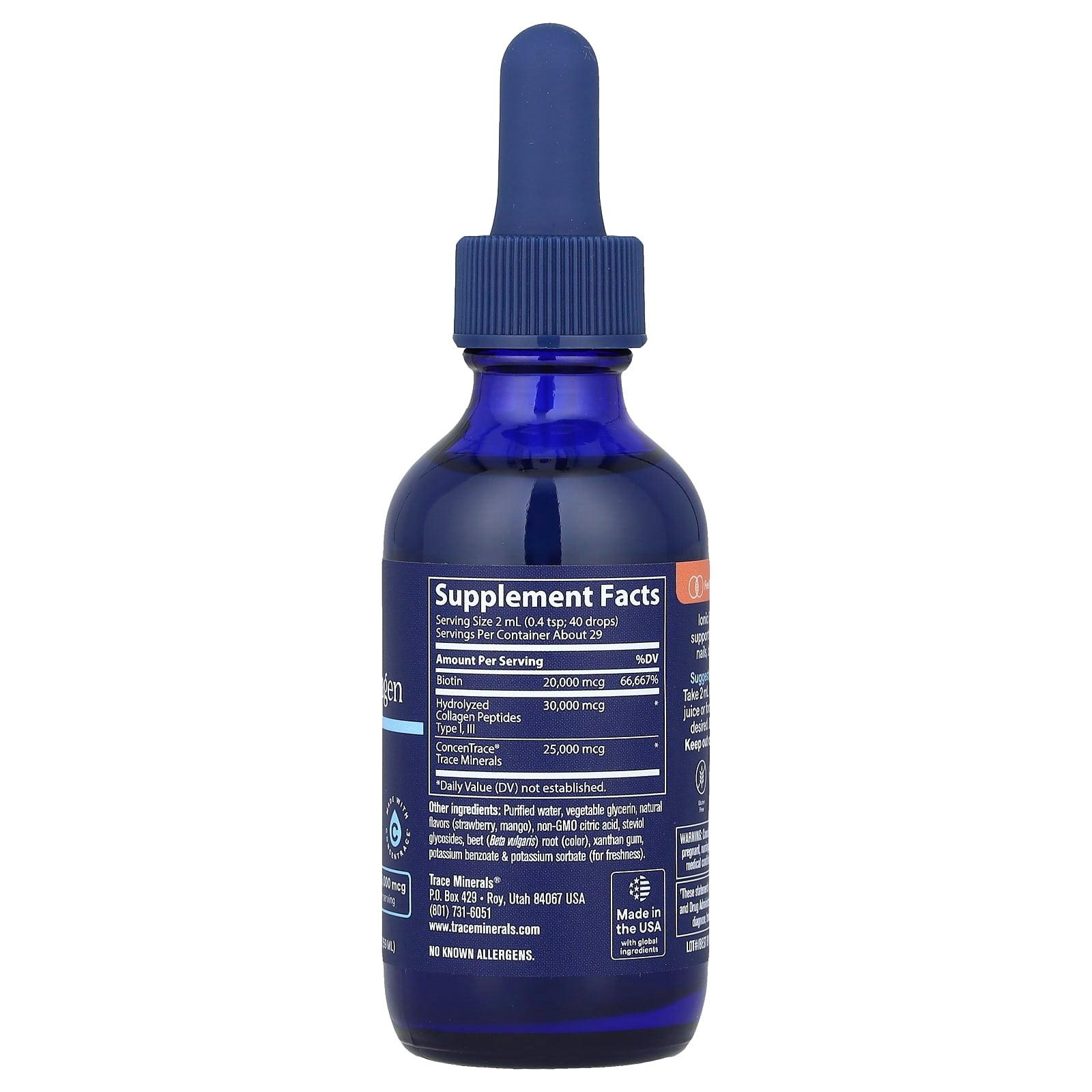 Trace, Ionic Biotin + Collagen, Strawberry Mango, 75,000 mcg, 2 fl oz (59 ml) - Image 2