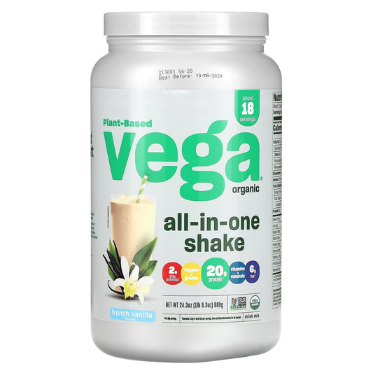 Vega, Plant-Based Organic All-In-One Shake, French Vanilla, 1 lb 8.3 oz (689 g) - Image 1